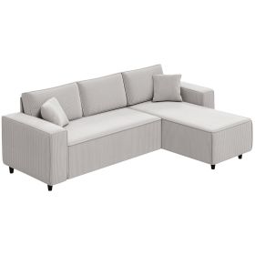 Corner Sofa With Reversible Chaise Lounge, Corduroy L-Shaped Sectional Sofa With Pocket Spring, Light Gray (Option: Gray)