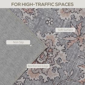 Machine Washable Area Rug 4x6, Non-Slip Traditional Flower Print Floor Carpet For Living Room, Bedroom, Grey And Brown (Option: Brown)