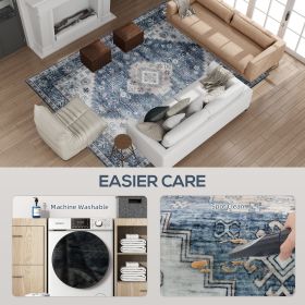 8x10 Area Rug, Vintage Washable Rug, Non-Slip Floor Carpet For Living Room, Bedroom, Dining Room, Blue (Option: Blue)