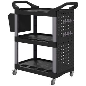 3-Tier Rolling Tool Cart, 200 LBS Capacity Plastic Utility Cart With Side Shelf And Storage Bucket, Black (Option: Black)