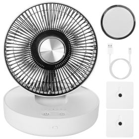 Foldable Rechargeable LED Desk Fan Wall Mounted Fan With Magnetic Remote Hanging Oscillating Fan With 4 Speeds 2 Brightness Time Setting Automati (Option: White)