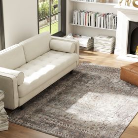 Machine Washable Area Rug 5x7, Non-Slip Traditional Floor Cover Foldable Carpet For Living Room, Dark Mixed-Brown (Option: Brown)