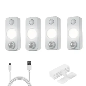 4 PCS Of High-quality Motion-sensing Lights, Wall Lights, Equipped With USB Charging Cables And Accessories, Suitable For Cabinets, Wardrobes, Bookshe (Option: White)